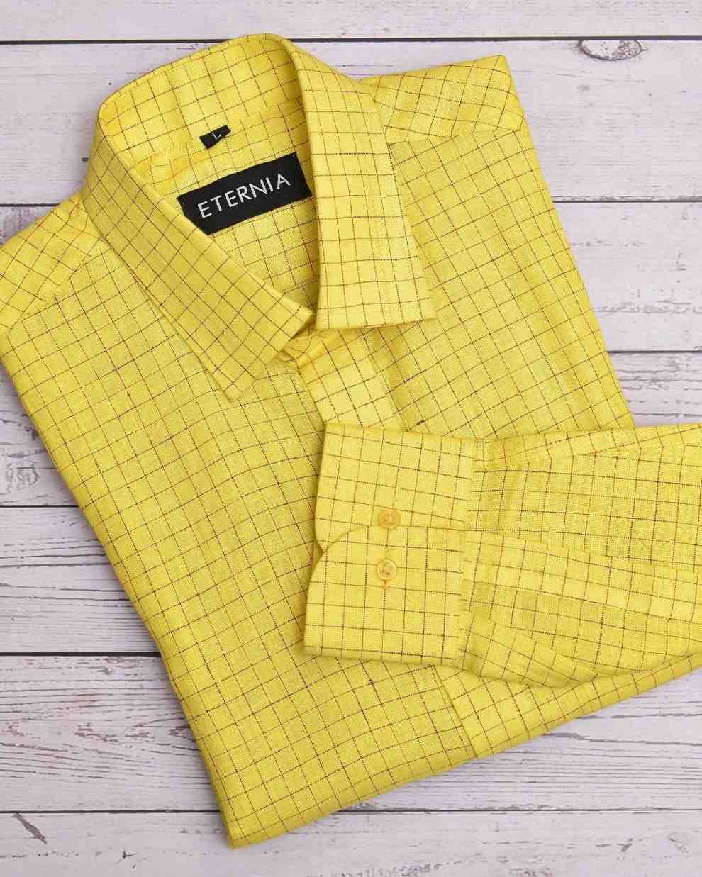 Eternia® Classic Men’s Linen Shirt – Premium Comfort for Every Season - Windowpane Checks - Yellow