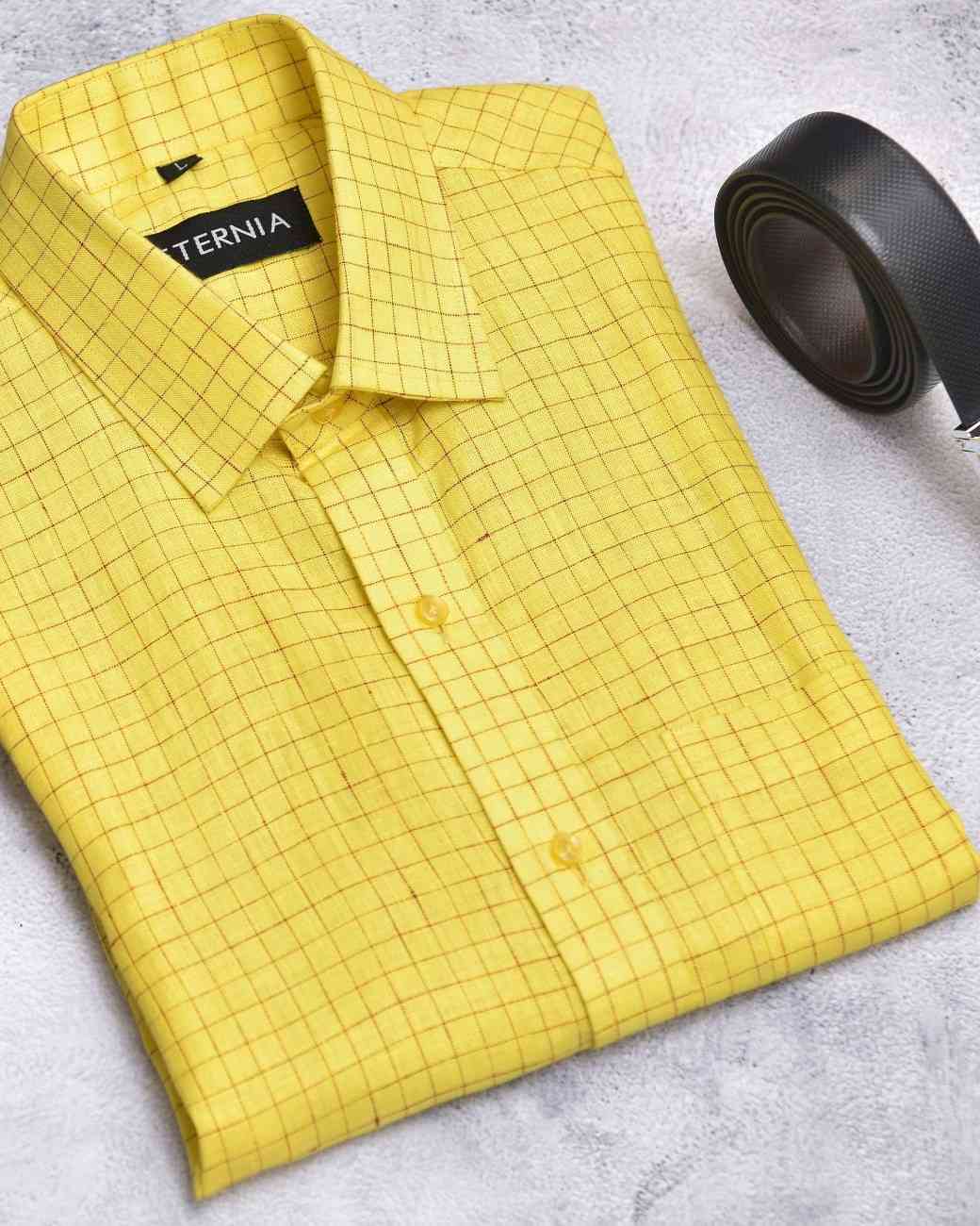Eternia® Classic Men’s Linen Shirt – Premium Comfort for Every Season - Windowpane Checks - Yellow