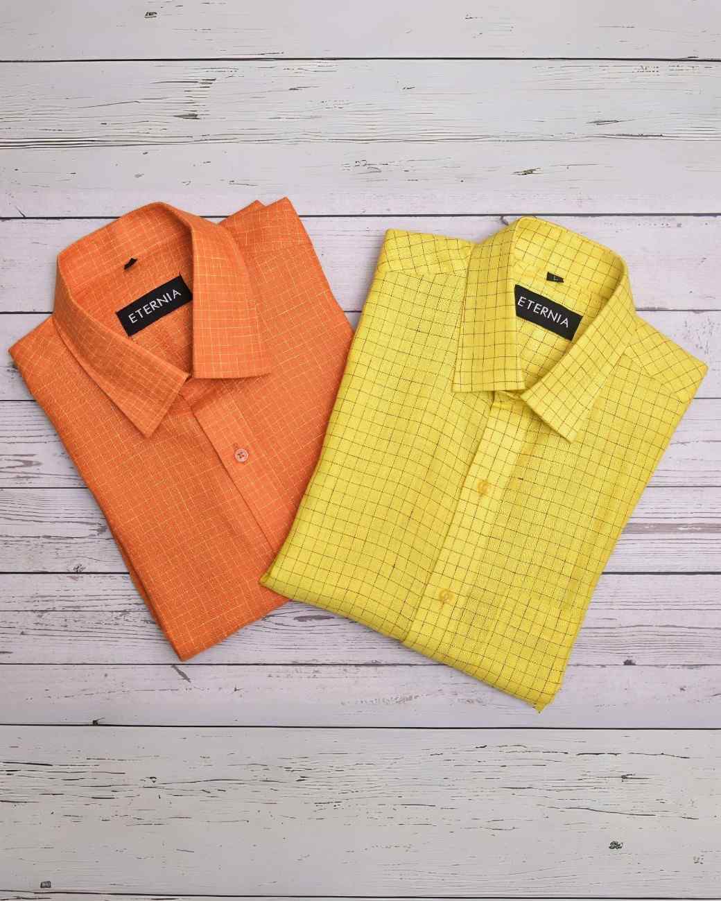 Eternia® Classic Men’s Linen Shirt – Premium Comfort for Every Season - Windowpane Checks - Yellow