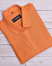 Eternia® Classic Men’s Linen Shirt – Premium Comfort for Every Season - Windowpane Checks - Orange