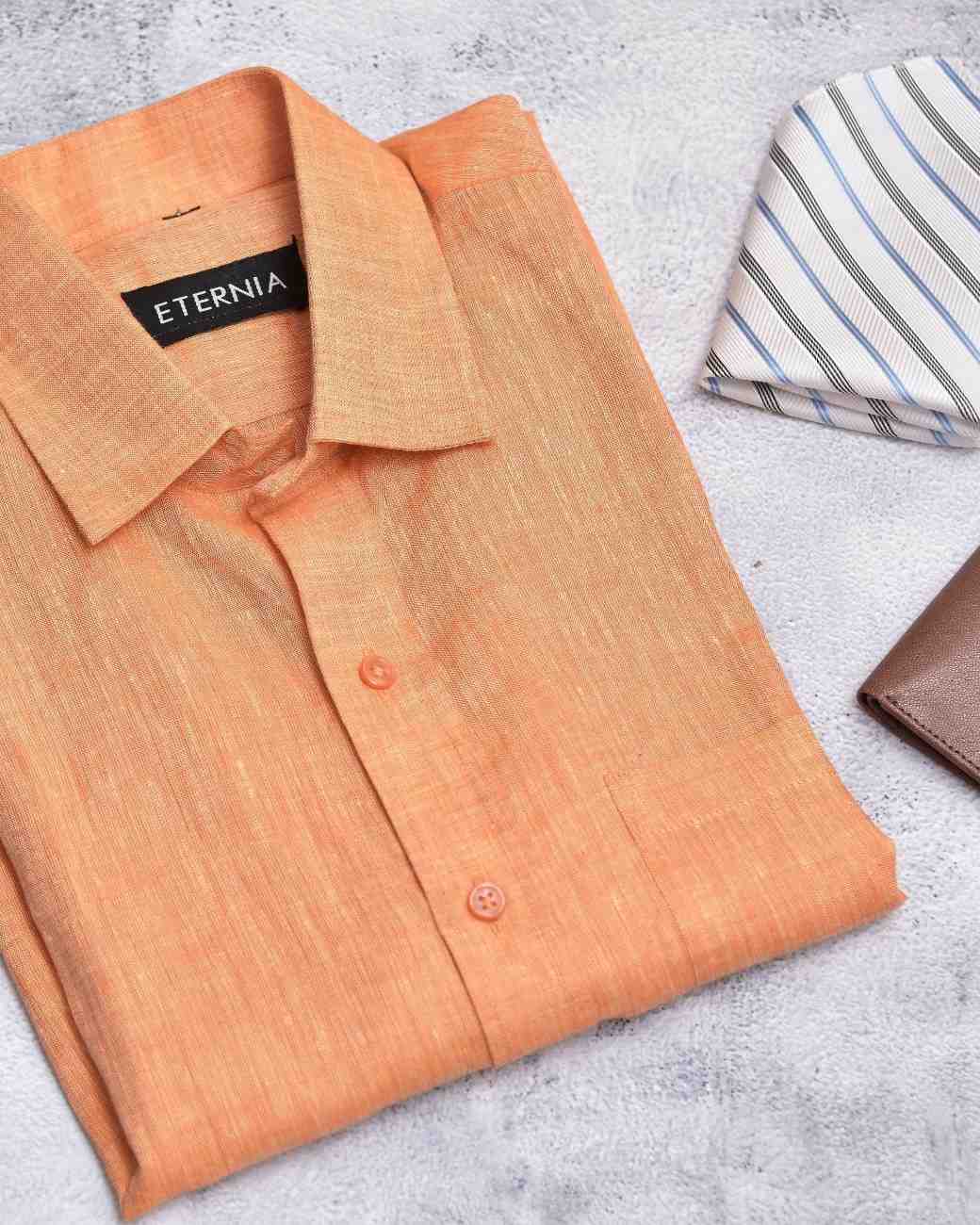 Eternia® Classic Men’s Linen Shirt – Premium Comfort for Every Season - Light Orange