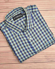Eternia® Classic Men’s Linen Shirt – Premium Comfort for Every Season - Blue Checkered Pattern