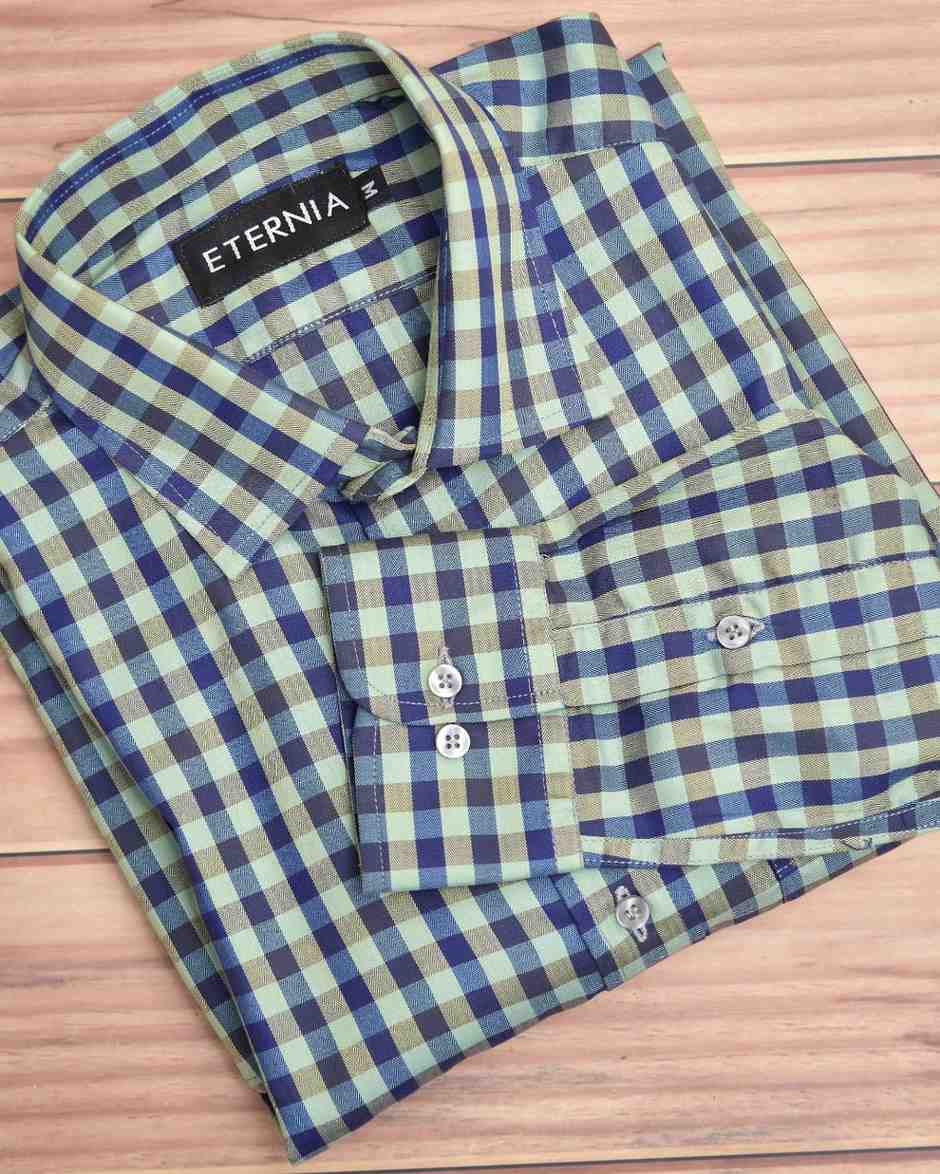 Eternia® Classic Men’s Linen Shirt – Premium Comfort for Every Season - Blue Checkered Pattern