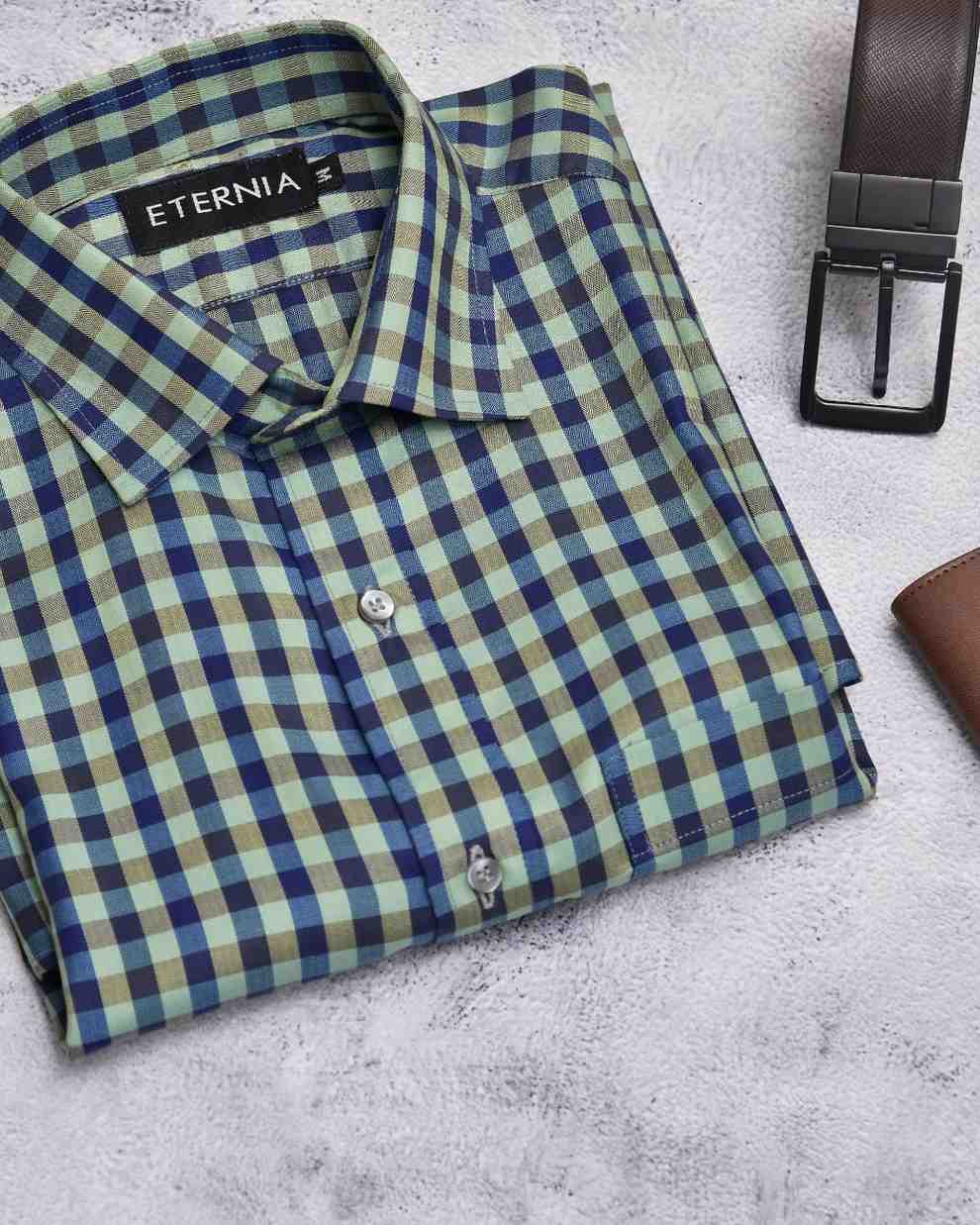 Eternia® Classic Men’s Linen Shirt – Premium Comfort for Every Season - Blue Checkered Pattern