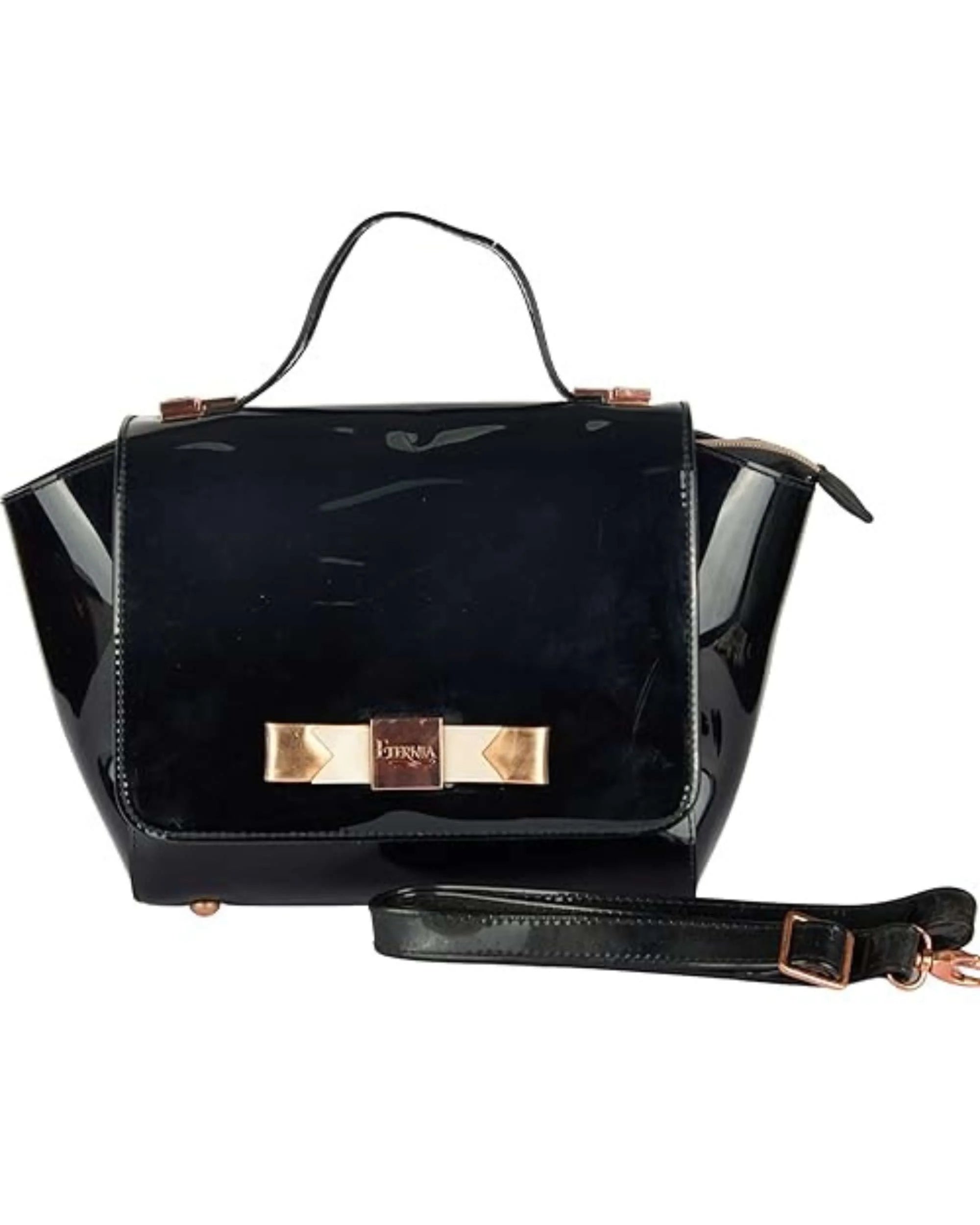 Eternia® Trapeze Luxe Floral Handbag – Fashionable Water-Resistant Purse with Bold Silhouette, Sturdy Build & Detachable Strap - Black