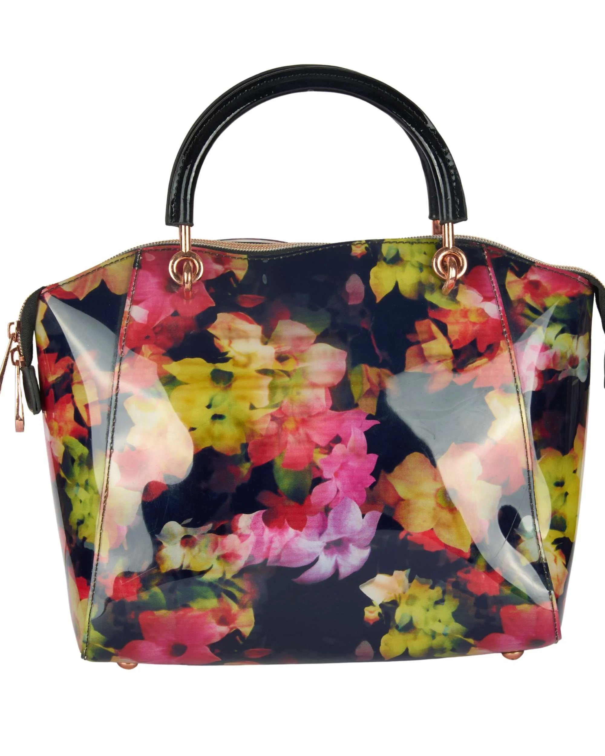 Eternia® Trapeze Luxe Floral Handbag – Fashionable Water-Resistant Purse with Bold Silhouette, Sturdy Build & Detachable Strap - Noir Garden