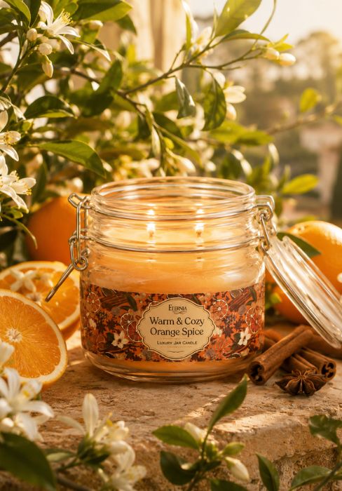 Eternia® Warm & Cozy Orange Spice Double Wick Jar Candle – Luxury Citrus Spice Scented Candle for Home Décor & Gifting