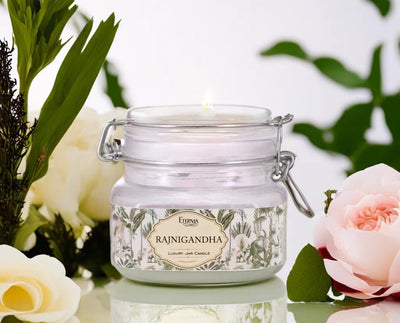 Eternia® Rajnigandha Scented Double Wick Jar Candle – Bold Indian Tuberose Fragrance for Luxurious Evenings – Perfect for Home, Spa or Meditation – 28 Hours Burn Time