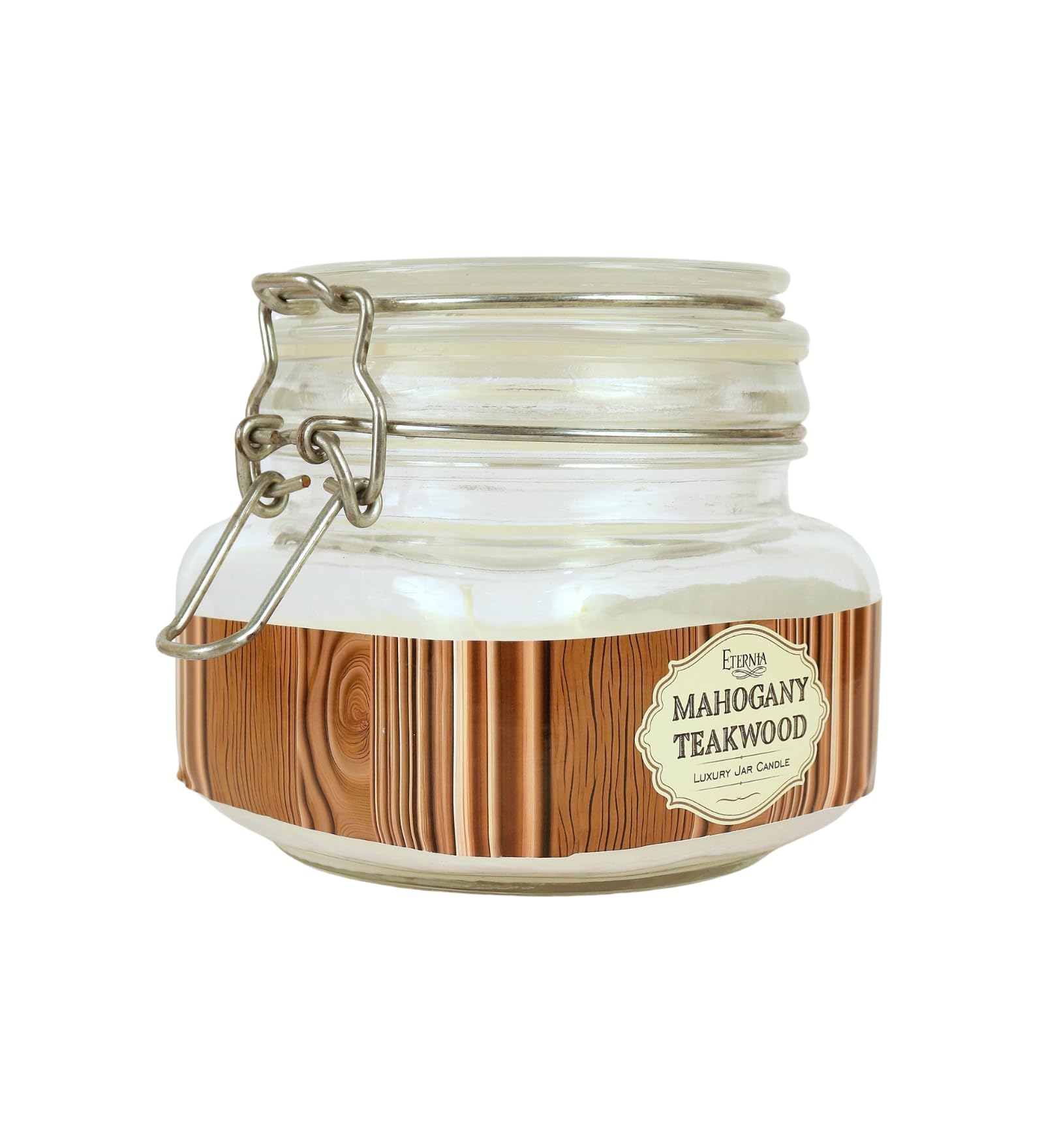 Eternia® Mahogany Teakwood Scented Double Wick Jar Candle – Rich Woody Aroma for a Cozy, Refined Ambience – Jar Candle for Living Room or Office – 28 Hours Burn Time