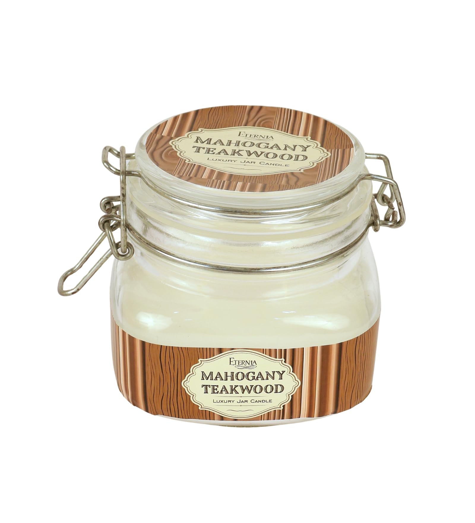 Eternia® Mahogany Teakwood Scented Double Wick Jar Candle – Rich Woody Aroma for a Cozy, Refined Ambience – Jar Candle for Living Room or Office – 28 Hours Burn Time