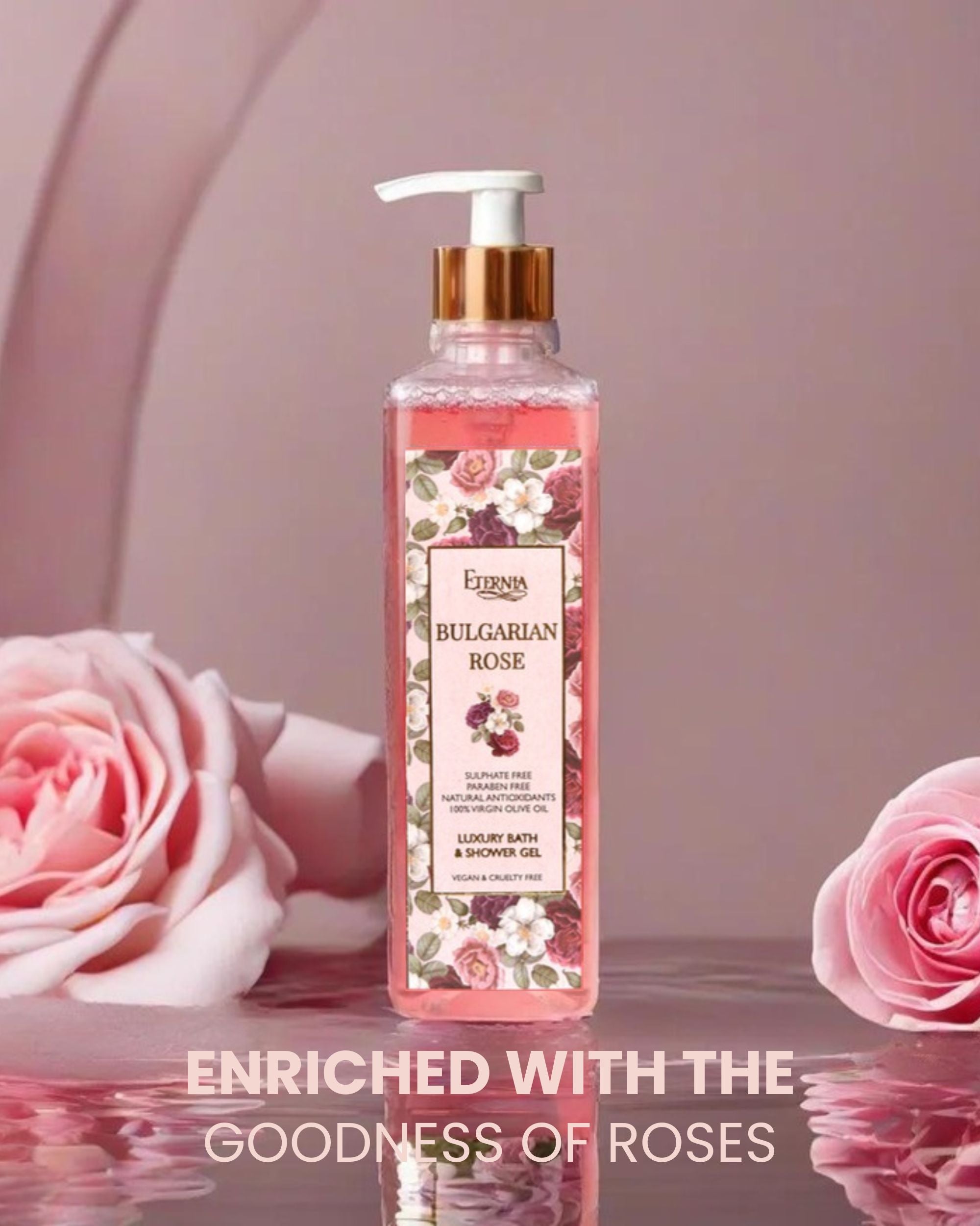 Eternia® Bulgarian Rose Bath & Shower Gel - Sulphate Free & Cruelty-Free Daily Hydrating Cleanser - 500ml