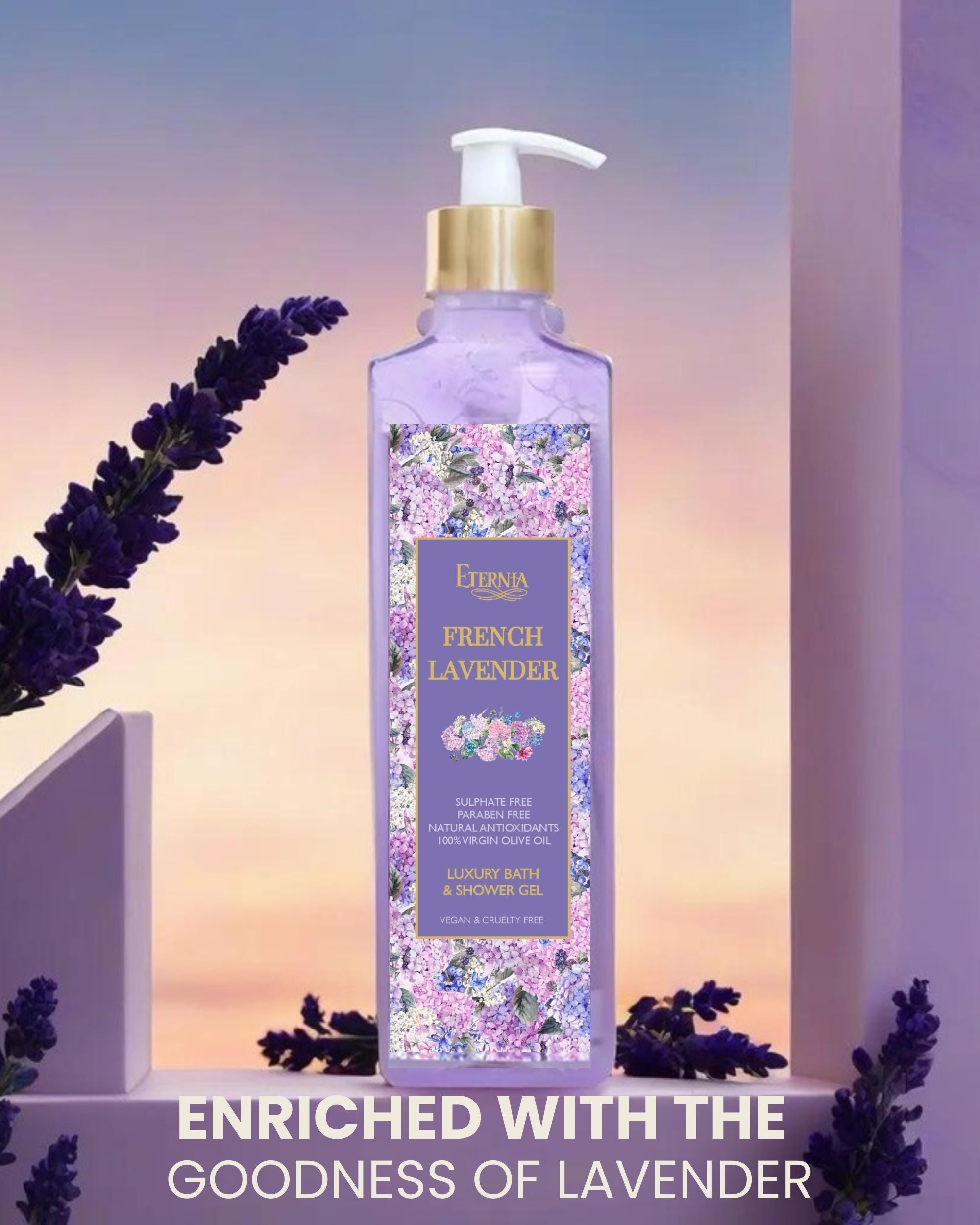 Eternia® French Lavender Bath & Shower Gel - Sulphate Free & Cruelty-Free Daily Hydrating Cleanser - 500ml