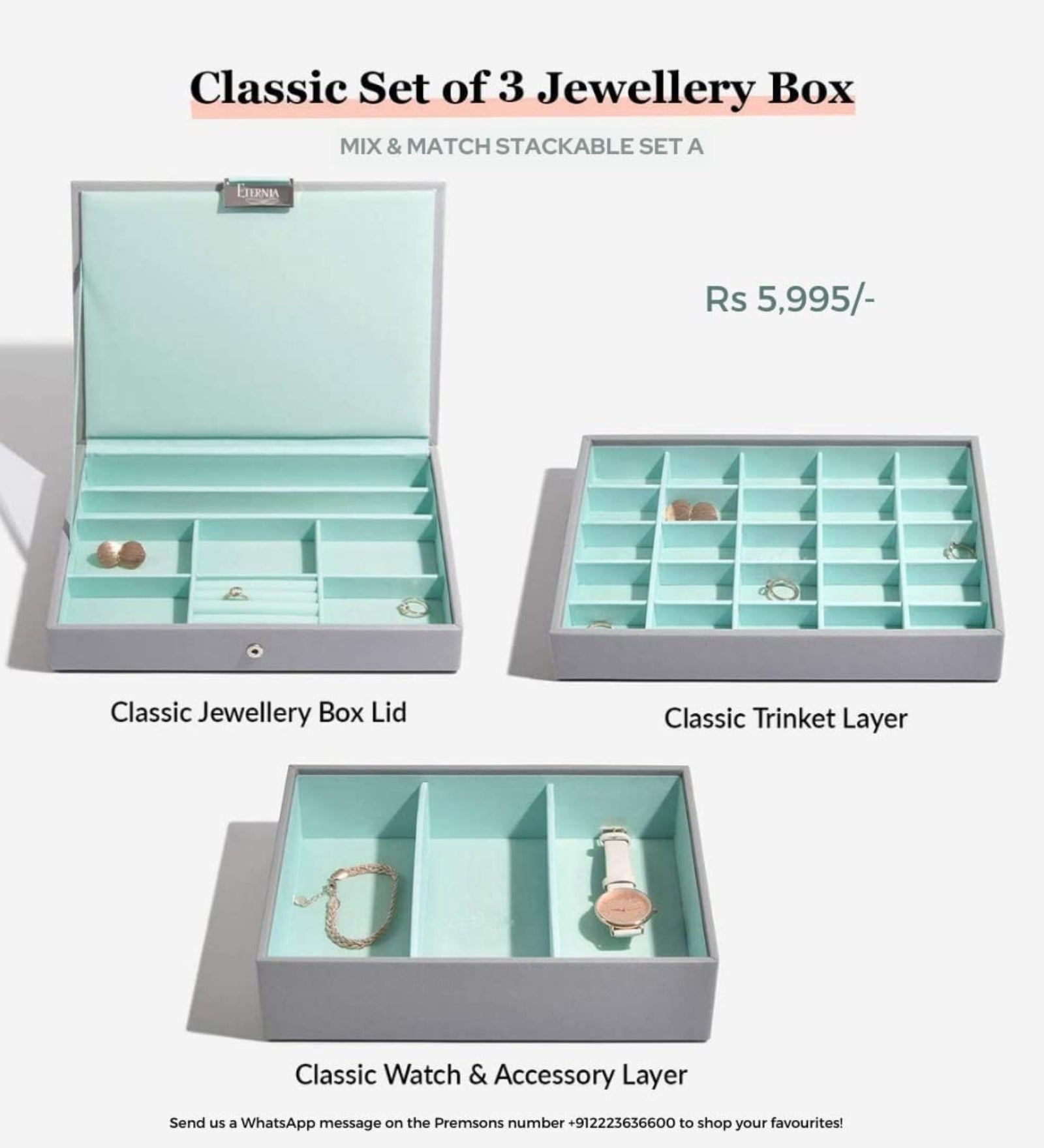 Eternia® Jewellery Box Vegan Leather Portable Classic Leatherette Layer Women's Storage Organizer Box - Set Of 3 - Rings And Earrings