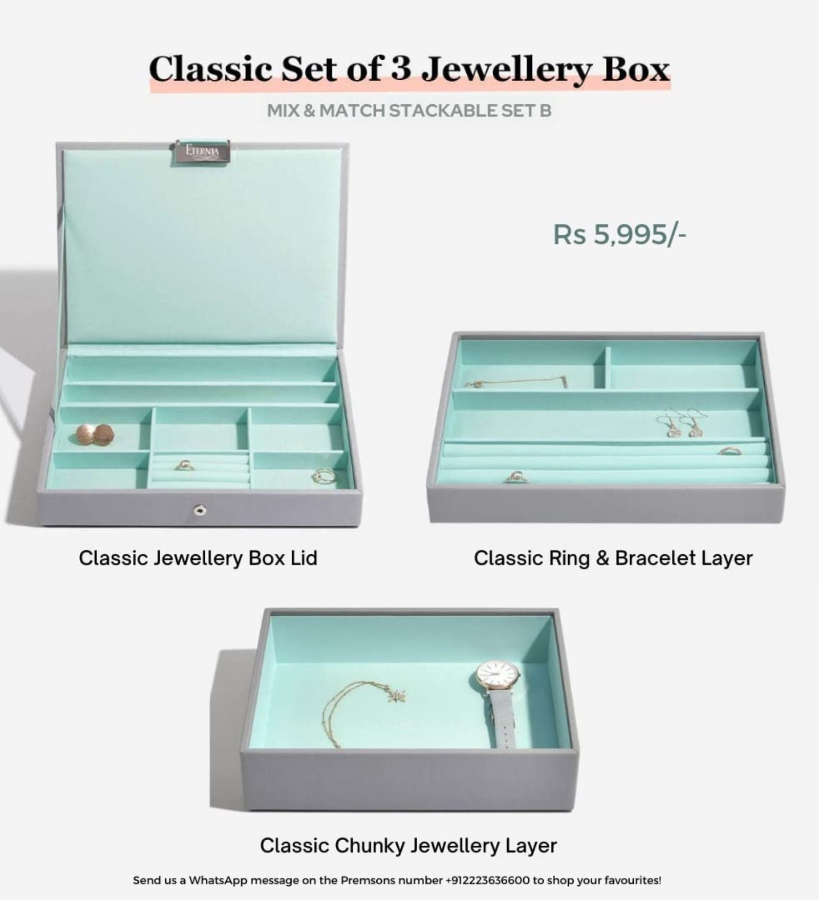 Eternia® Jewellery Box Vegan Leather Portable Classic Leatherette Layer Women's Storage Organizer Box - Set Of 3 - Rings And Bracelets
