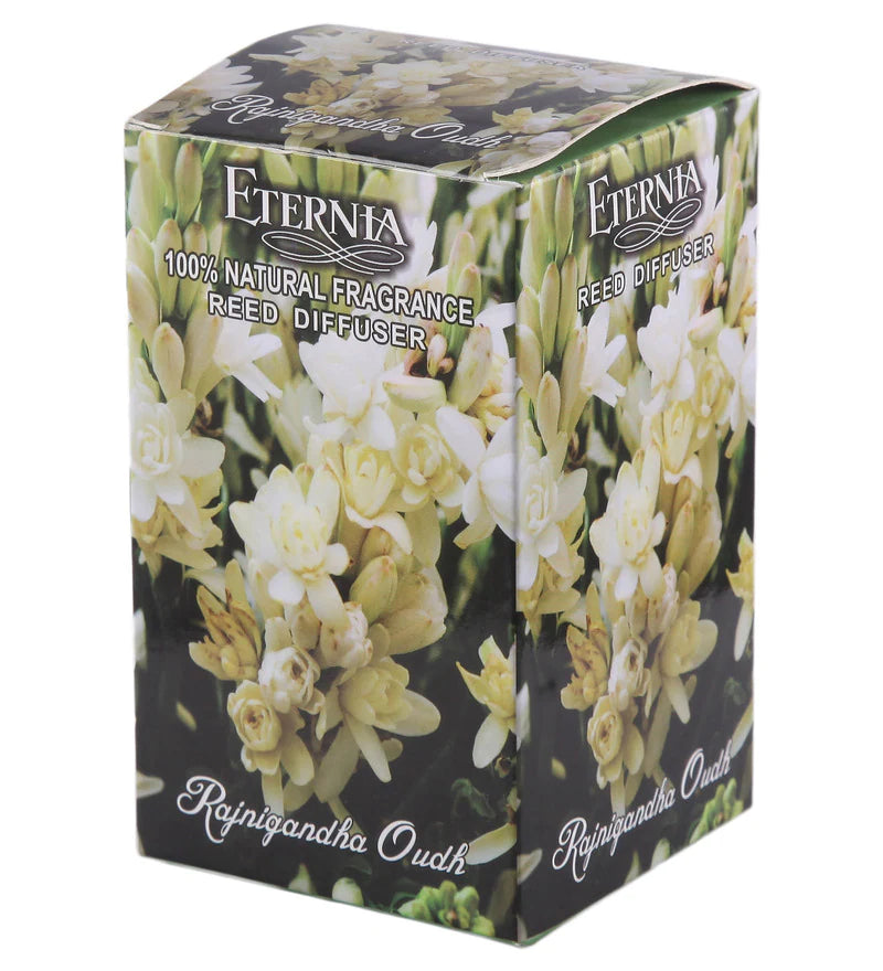 Eternia® Rajnigandha Reed Diffuser with Rattan Reed Sticks – Slow Release Subtle Long-Lasting Home Fragrance