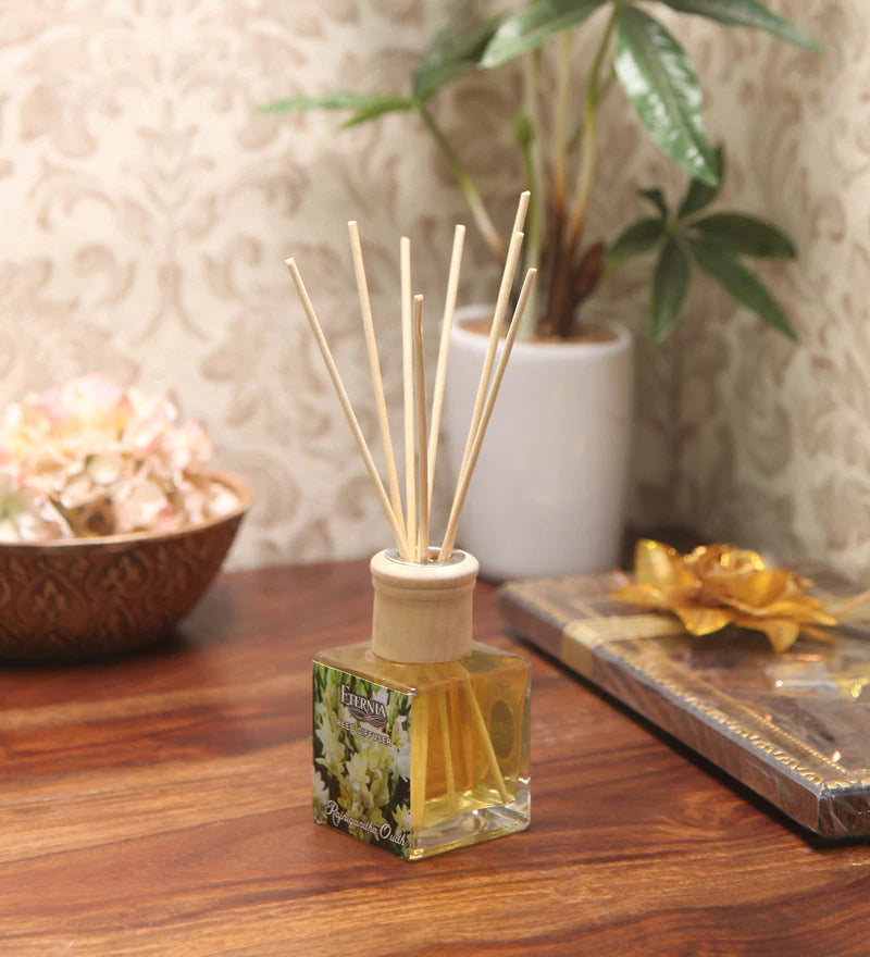 Eternia® Rajnigandha Reed Diffuser with Rattan Reed Sticks – Slow Release Subtle Long-Lasting Home Fragrance
