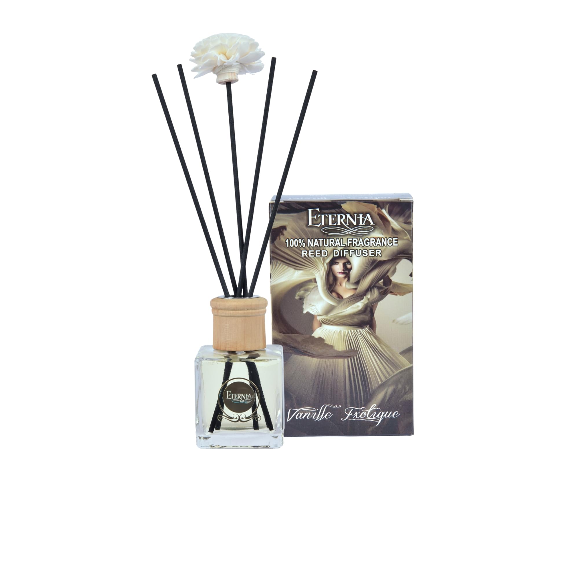 Eternia® Vanille Exotique Reed Diffuser with Rattan Reed Sticks – Slow Release Subtle Long-Lasting Home Fragrance
