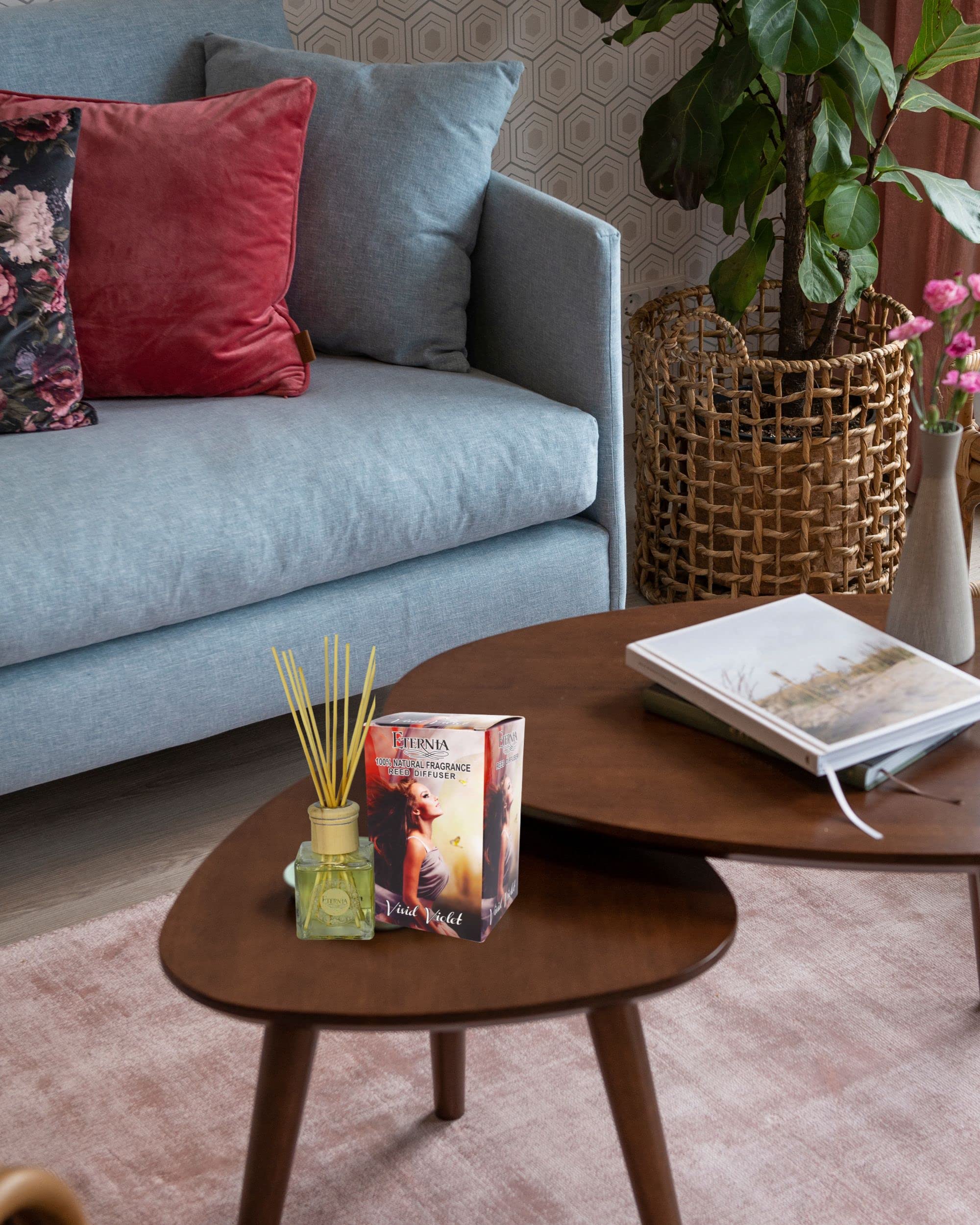 Eternia® Vivid Violet Reed Diffuser with Rattan Reed Sticks – Slow Release Subtle Long-Lasting Home Fragrance