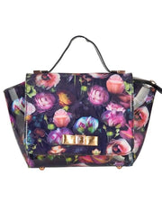 Eternia® Trapeze Luxe Floral Handbag – Fashionable Water-Resistant Purse with Bold Silhouette, Sturdy Build & Detachable Strap - Midnight Muse