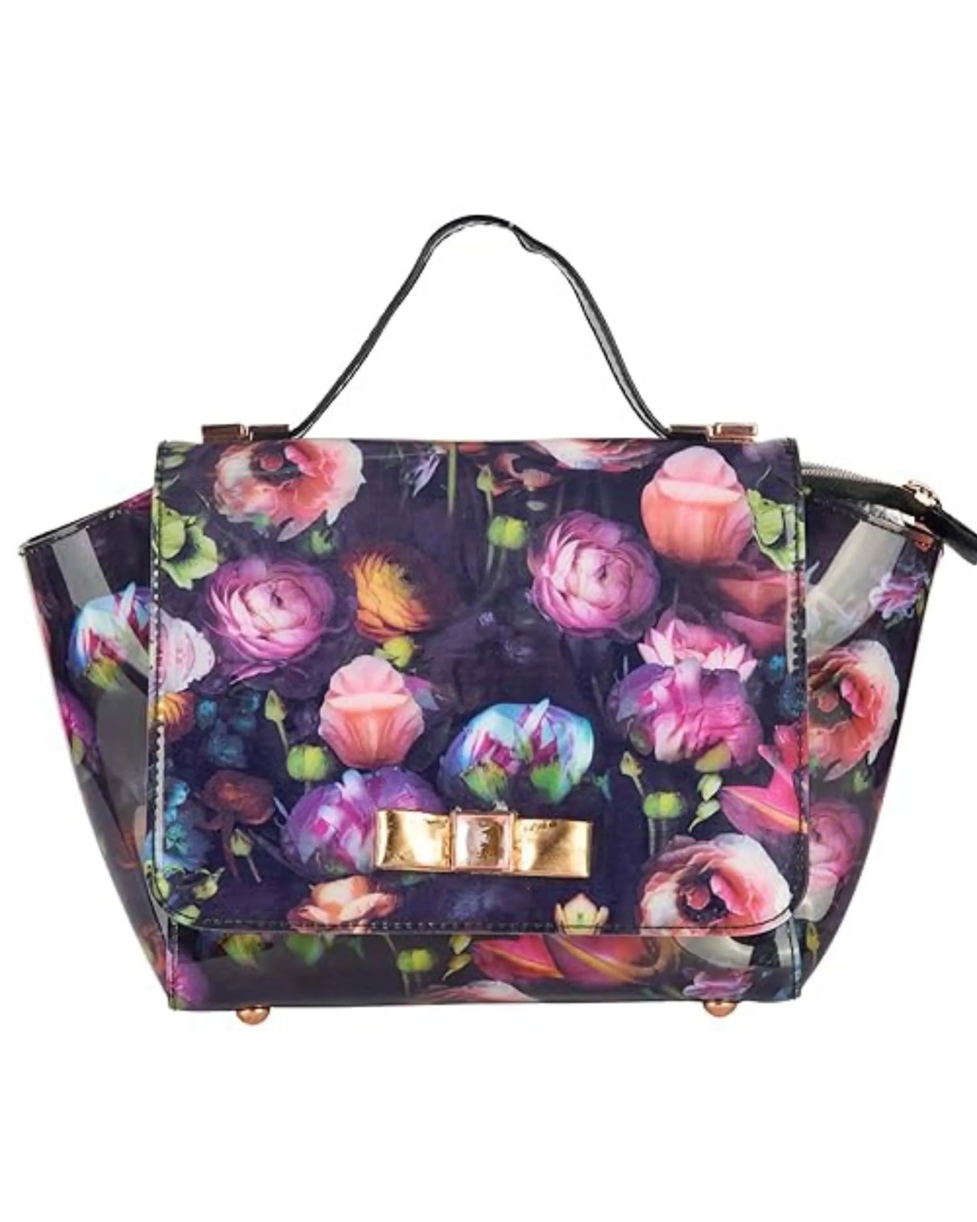 Eternia® Trapeze Luxe Floral Handbag – Fashionable Water-Resistant Purse with Bold Silhouette, Sturdy Build & Detachable Strap - Midnight Muse