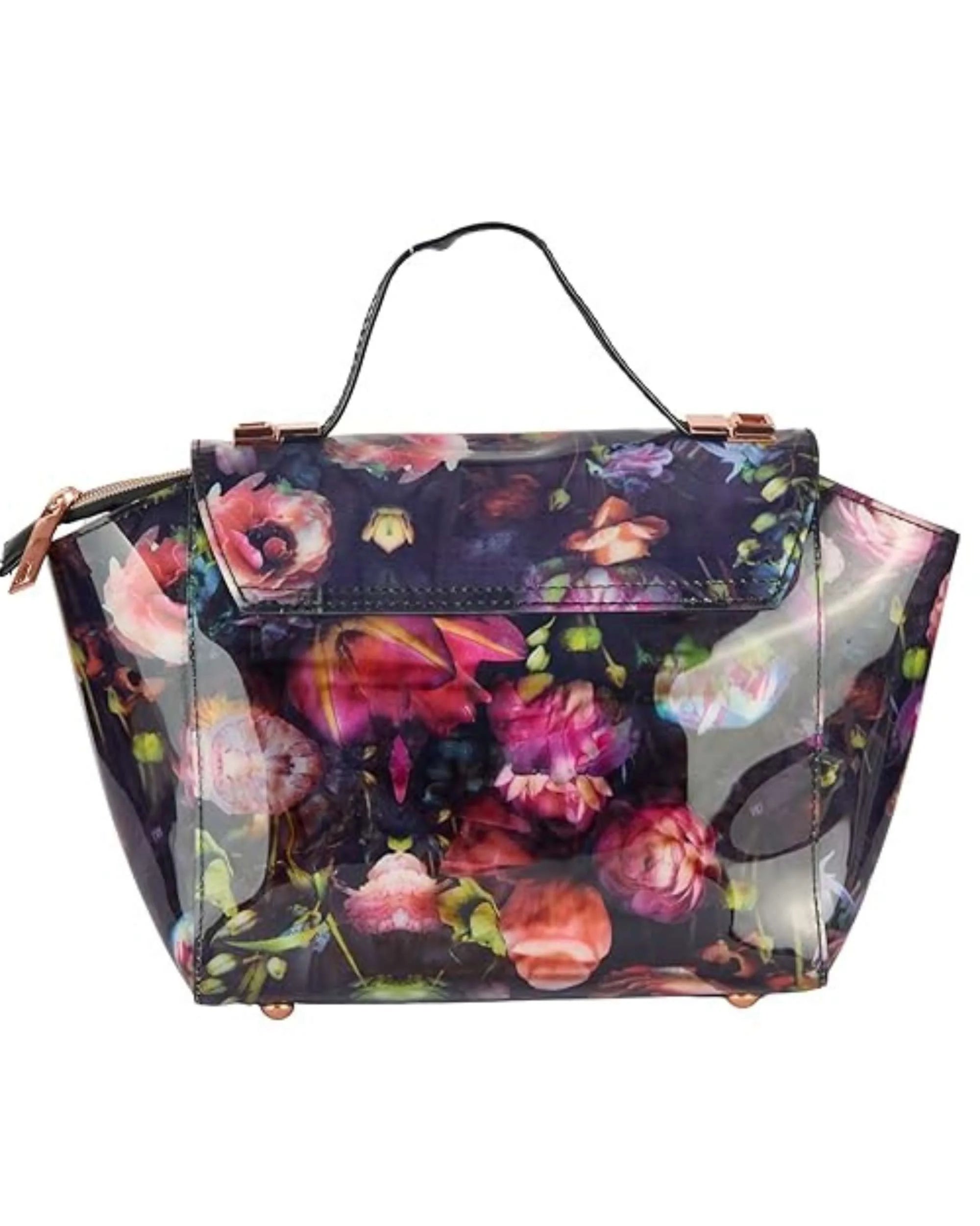 Eternia® Trapeze Luxe Floral Handbag – Fashionable Water-Resistant Purse with Bold Silhouette, Sturdy Build & Detachable Strap - Midnight Muse