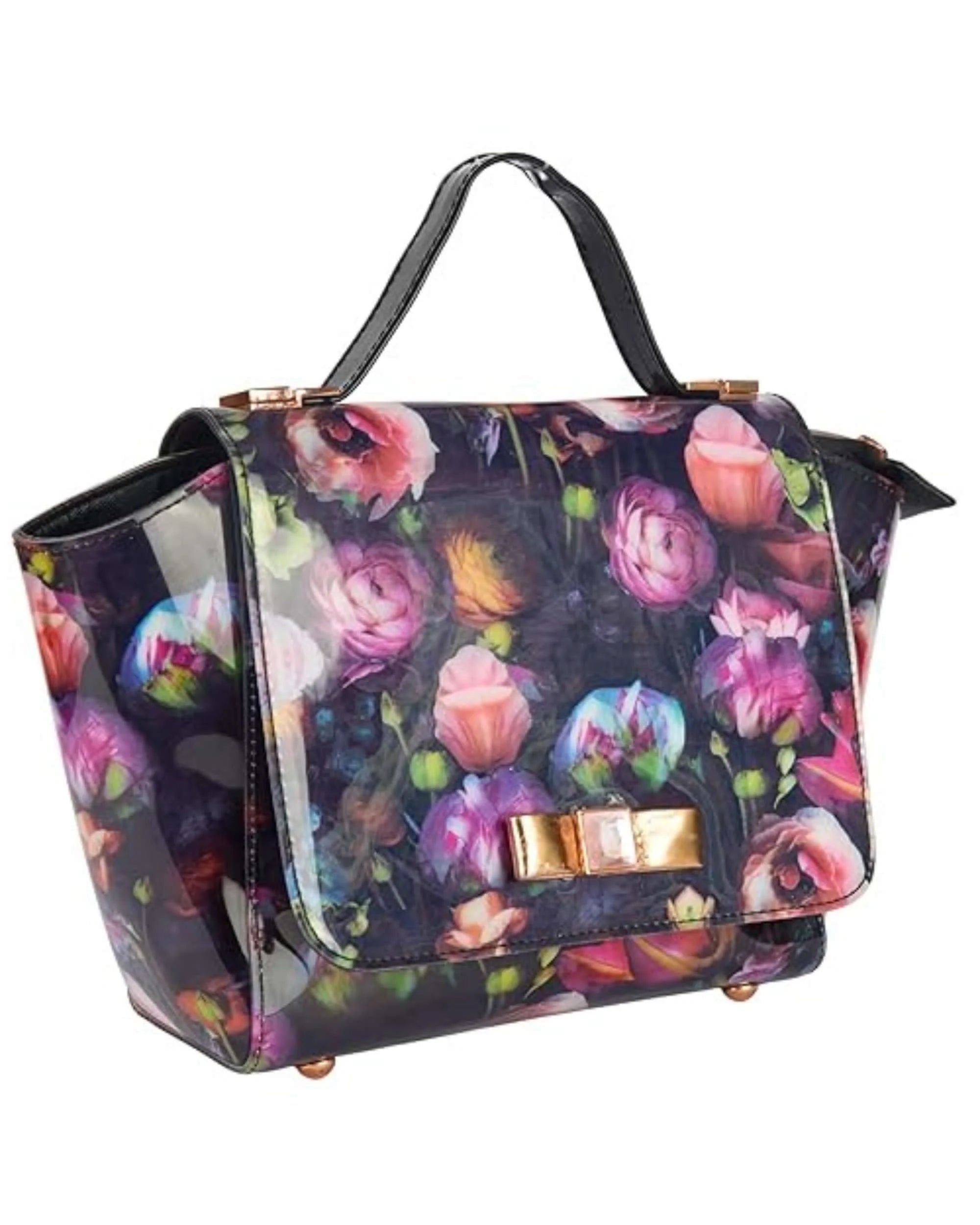 Eternia® Trapeze Luxe Floral Handbag – Fashionable Water-Resistant Purse with Bold Silhouette, Sturdy Build & Detachable Strap - Midnight Muse