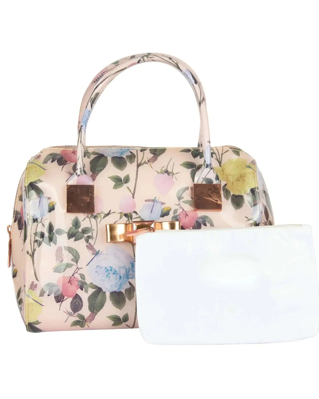 Eternia® 2-in-1 Premium Floral Handbag Set – Large Structured Tote with Water-Resistant Finish & Removable Inner Pouch - Ivory Garden Bloom