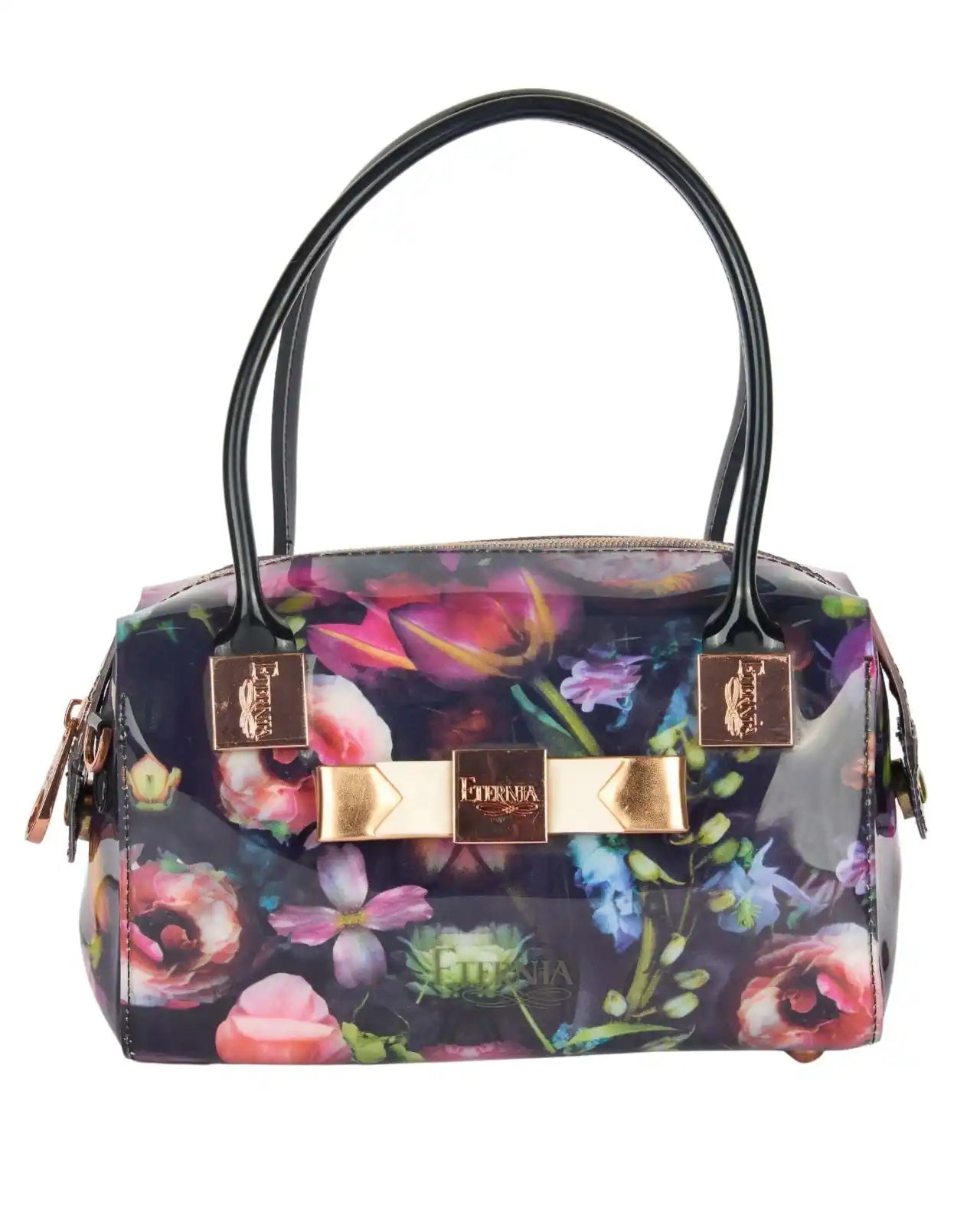 Eternia® Floral Structured Handbag – Water-Resistant Large Purse with Magnetic Flap, Premium Faux Leather & Detachable Strap - Midnight Muse