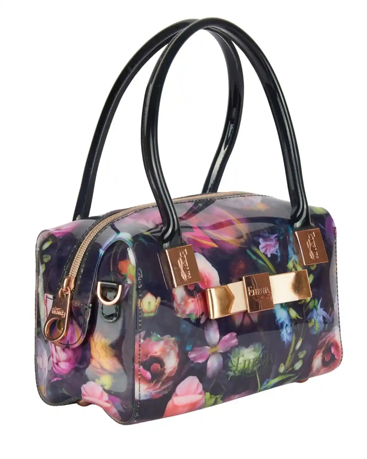 Eternia® Floral Structured Handbag – Water-Resistant Large Purse with Magnetic Flap, Premium Faux Leather & Detachable Strap - Midnight Muse