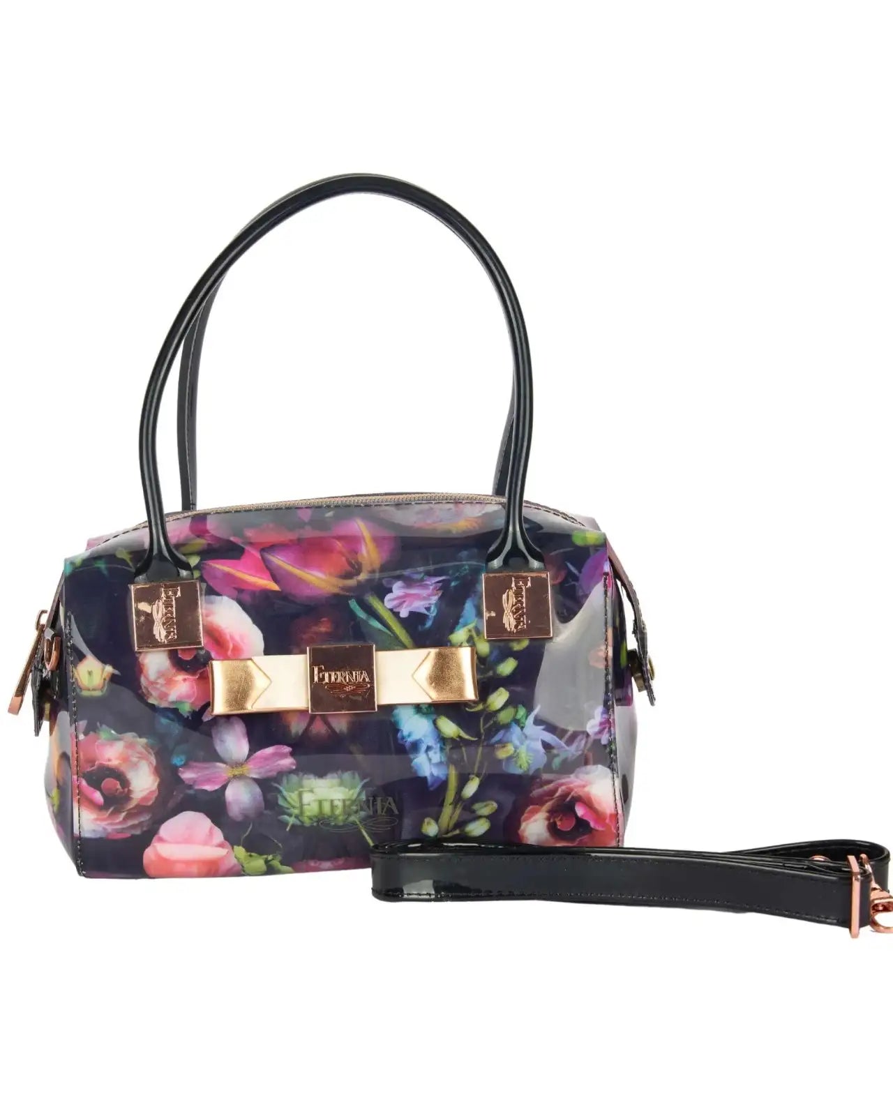 Eternia® Floral Structured Handbag – Water-Resistant Large Purse with Magnetic Flap, Premium Faux Leather & Detachable Strap - Midnight Muse