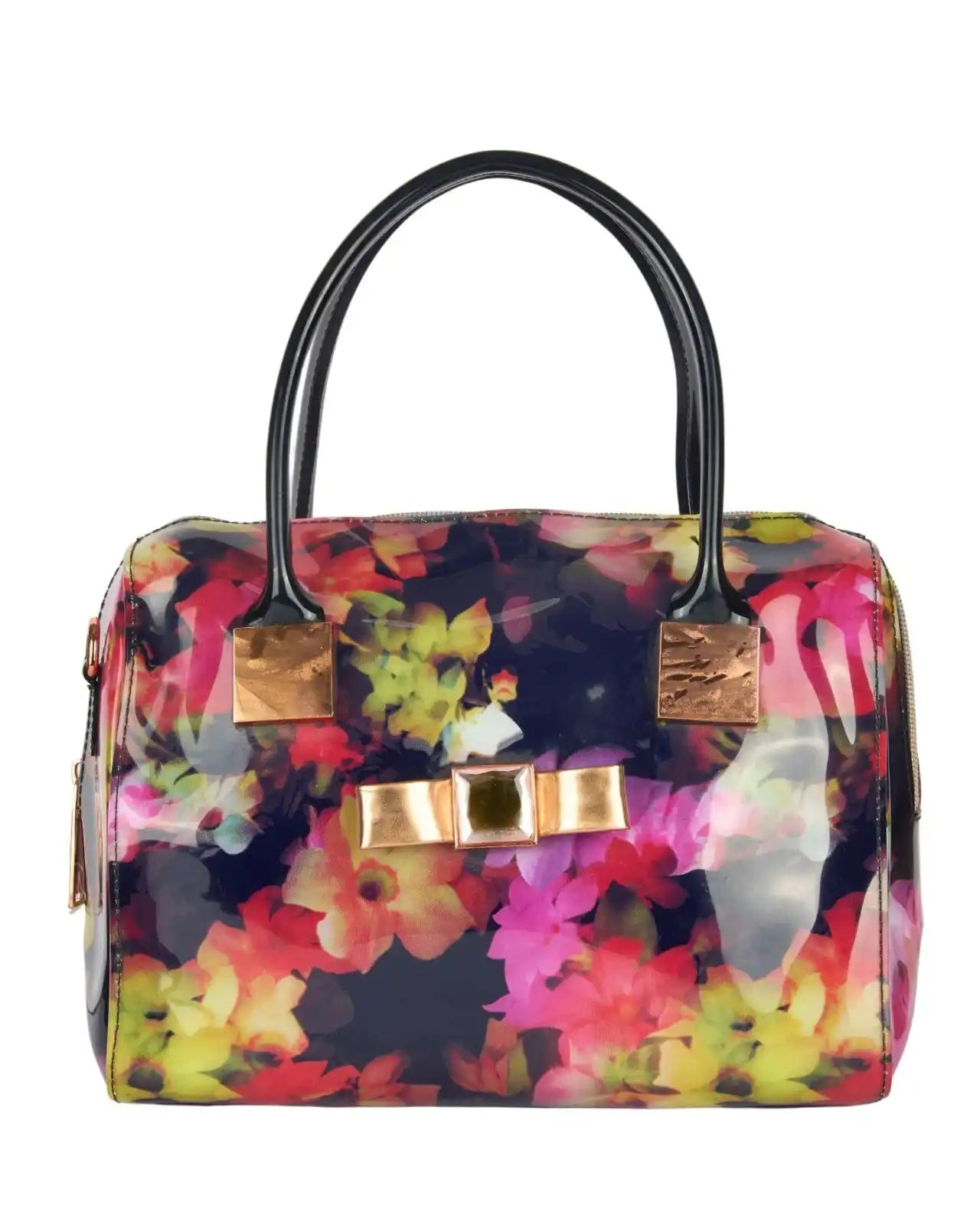 Eternia® Floral Structured Handbag – Water-Resistant Large Purse with Magnetic Flap, Premium Faux Leather & Detachable Strap - Noir Garden - XL