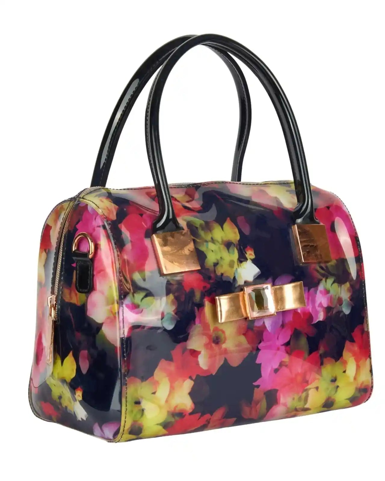 Eternia® Floral Structured Handbag – Water-Resistant Large Purse with Magnetic Flap, Premium Faux Leather & Detachable Strap - Noir Garden - XL