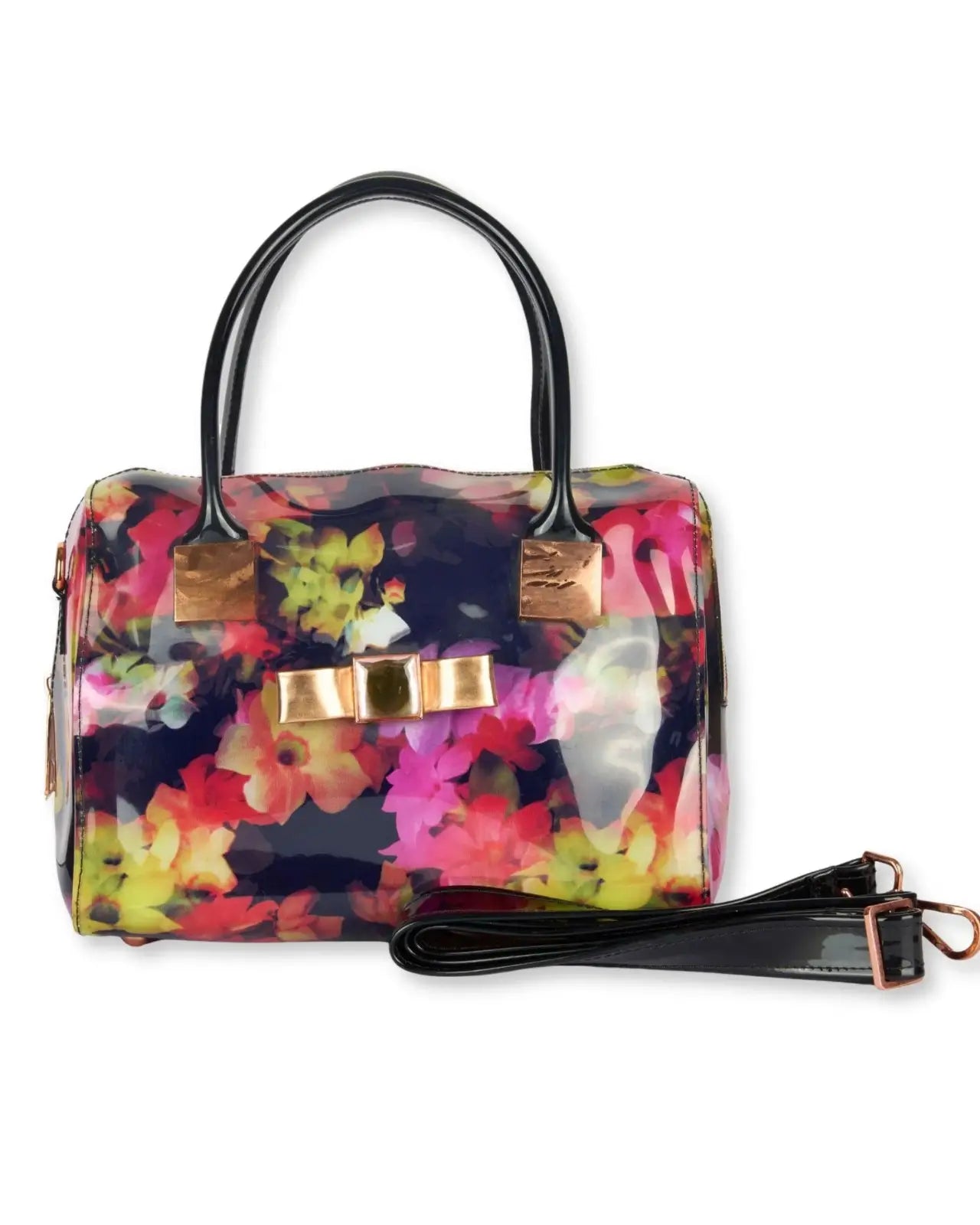 Eternia® Floral Structured Handbag – Water-Resistant Large Purse with Magnetic Flap, Premium Faux Leather & Detachable Strap - Noir Garden - XL