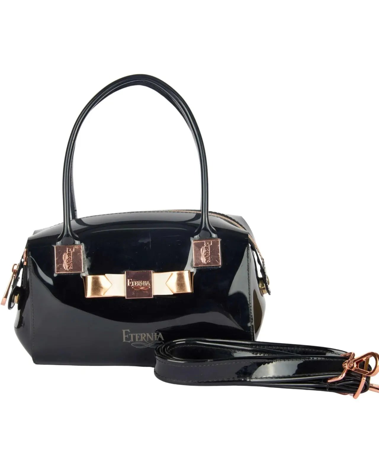 Eternia® Floral Structured Handbag – Water-Resistant Large Purse with Magnetic Flap, Premium Faux Leather & Detachable Strap - Black