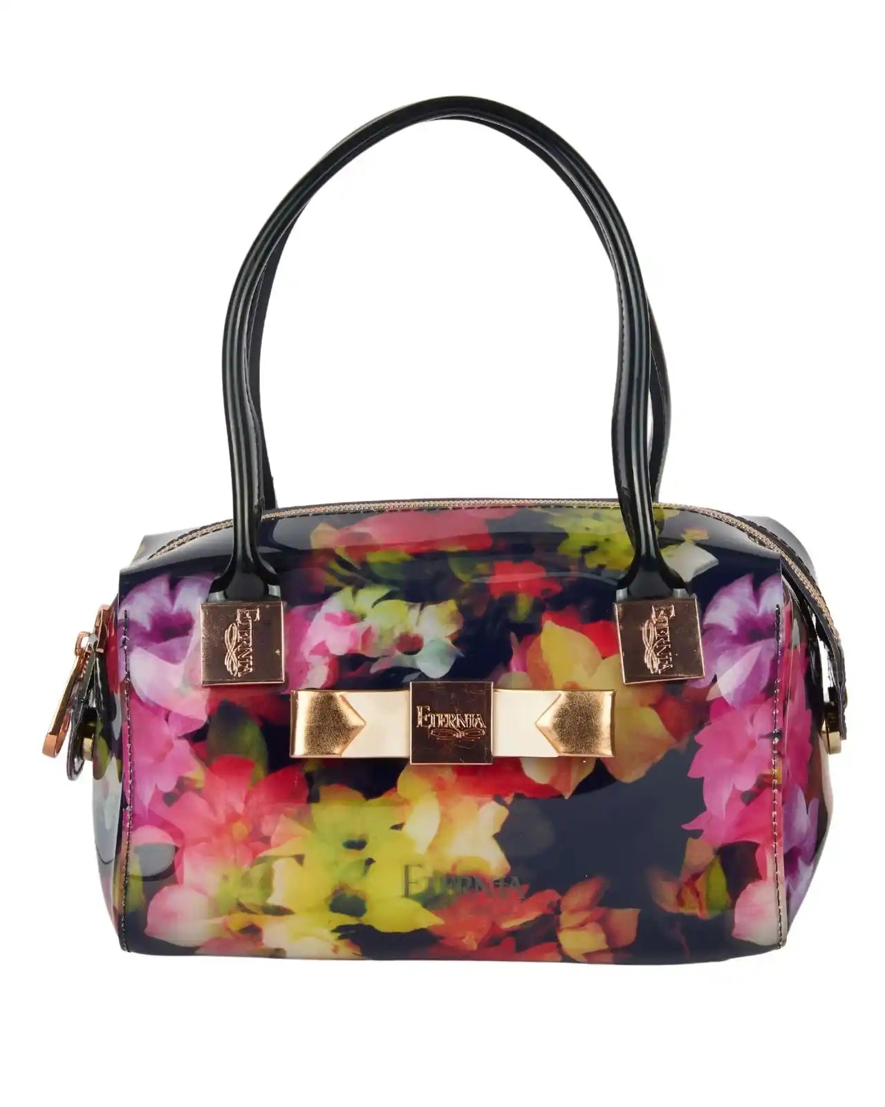 Eternia® Floral Structured Handbag – Water-Resistant Large Purse with Magnetic Flap, Premium Faux Leather & Detachable Strap - Noir Garden