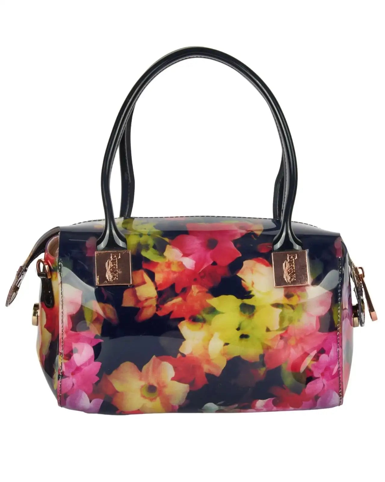 Eternia® Floral Structured Handbag – Water-Resistant Large Purse with Magnetic Flap, Premium Faux Leather & Detachable Strap - Noir Garden