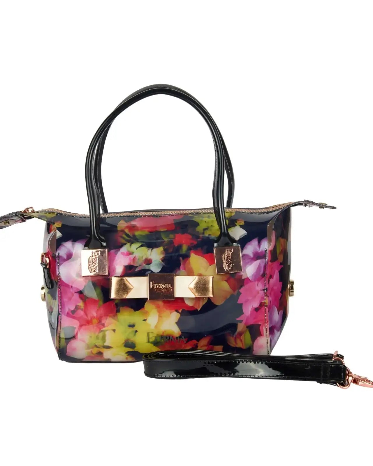Eternia® Floral Structured Handbag – Water-Resistant Large Purse with Magnetic Flap, Premium Faux Leather & Detachable Strap - Noir Garden