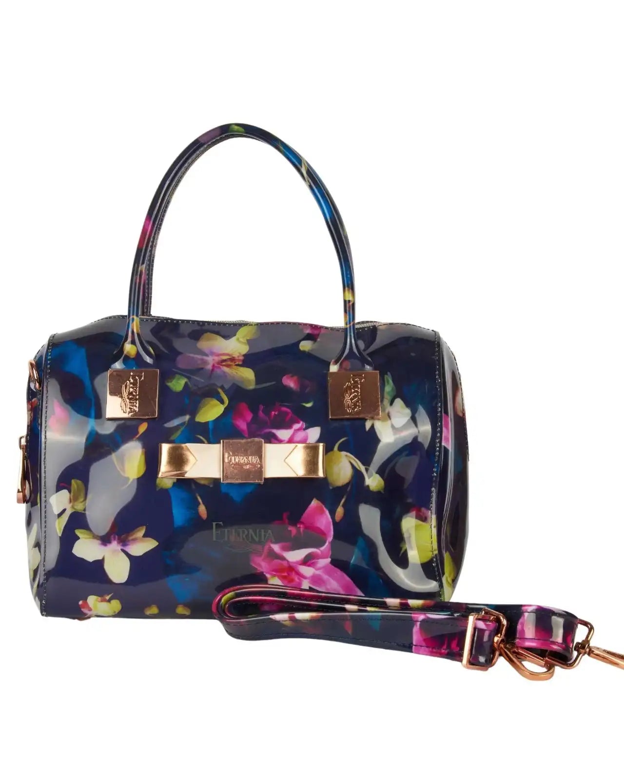 Eternia® Floral Structured Handbag – Water-Resistant Large Purse with Magnetic Flap, Premium Faux Leather & Detachable Strap - Midnight Bloom
