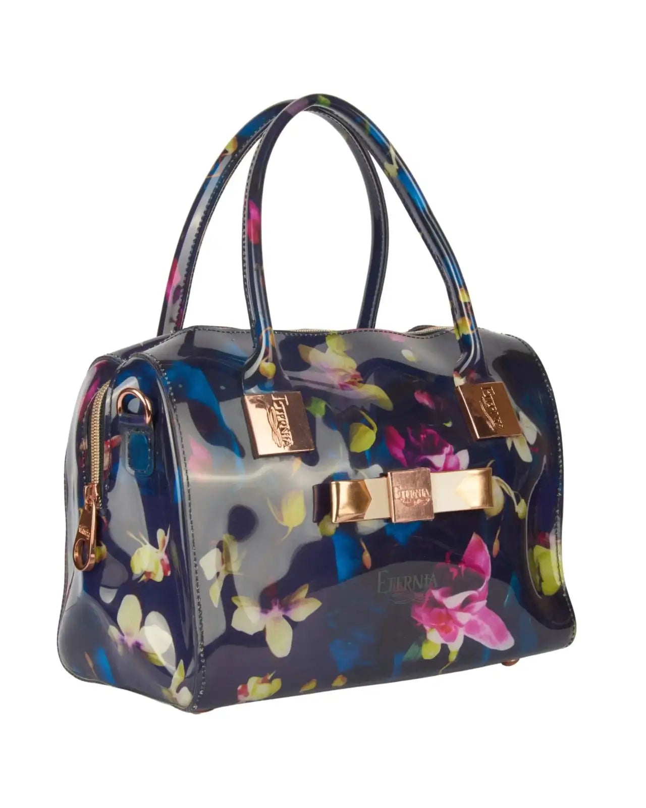 Eternia® Floral Structured Handbag – Water-Resistant Large Purse with Magnetic Flap, Premium Faux Leather & Detachable Strap - Midnight Bloom