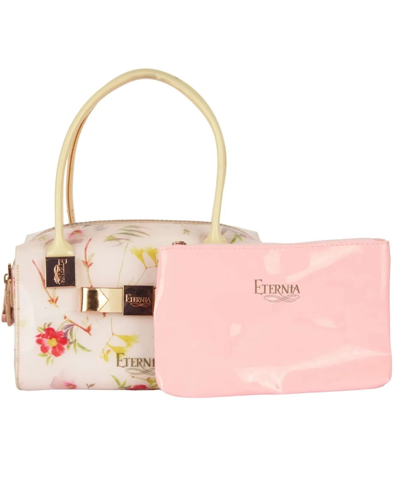 Eternia® 2-in-1 Premium Floral Handbag Set – Large Structured Tote with Water-Resistant Finish & Removable Inner Pouch - Blush Pink