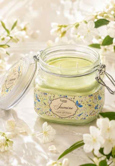 Eternia® Jasmine Scented Double Wick Jar Candle – Floral Aroma for Serenity & Romance – Elegant Glass Jar Candle – 28 Hours Burn Time