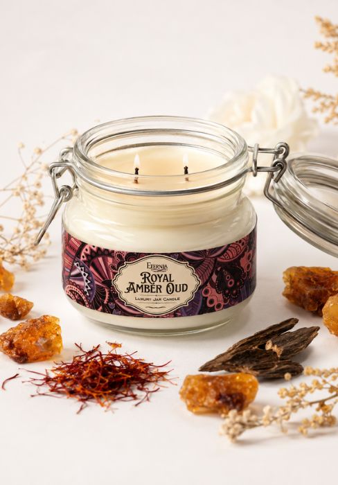 Eternia® Royal Amber Oud Jar Candle – Premium Amber & Oud Fragrance Candle with Double Wick