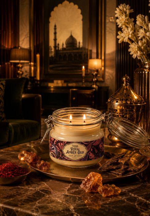 Eternia® Royal Amber Oud Jar Candle – Premium Amber & Oud Fragrance Candle with Double Wick