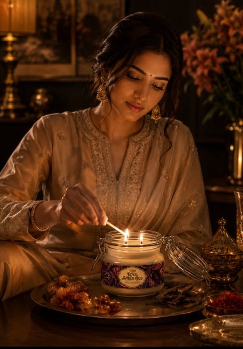Eternia® Royal Amber Oud Jar Candle – Premium Amber & Oud Fragrance Candle with Double Wick