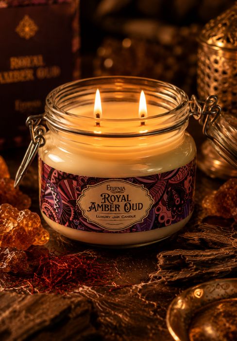 Eternia® Royal Amber Oud Jar Candle – Premium Amber & Oud Fragrance Candle with Double Wick