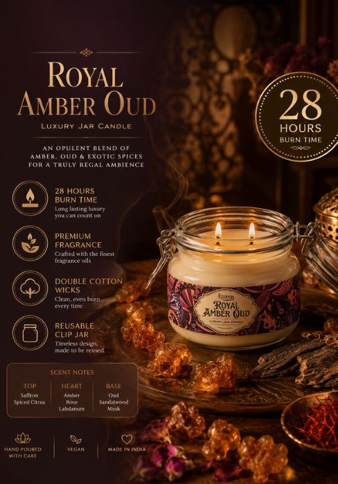 Eternia® Royal Amber Oud Jar Candle – Premium Amber & Oud Fragrance Candle with Double Wick