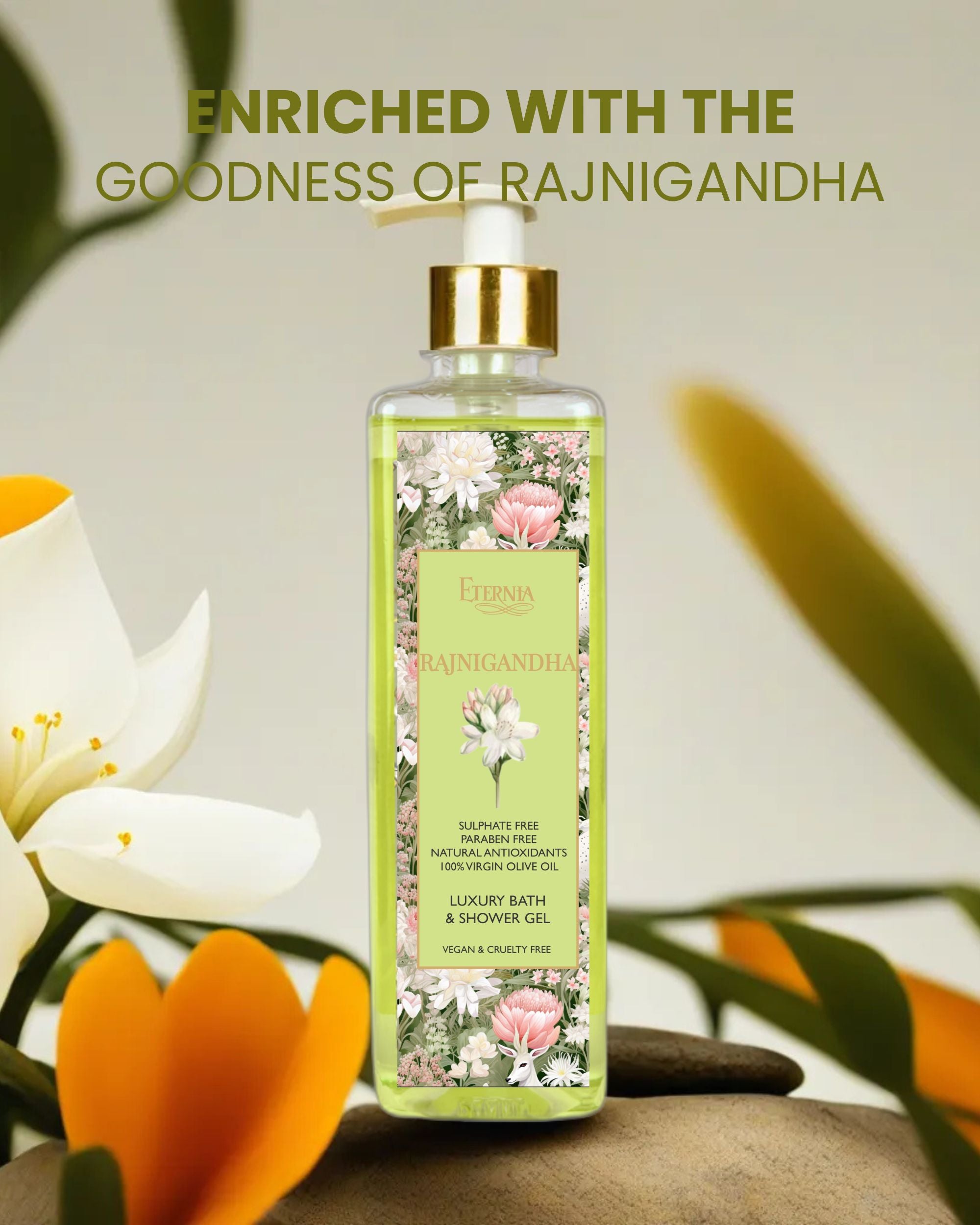 Eternia® Rajnigandha Oud Bath & Shower Gel - Sulphate Free & Cruelty-Free Daily Hydrating Cleanser - 500ml