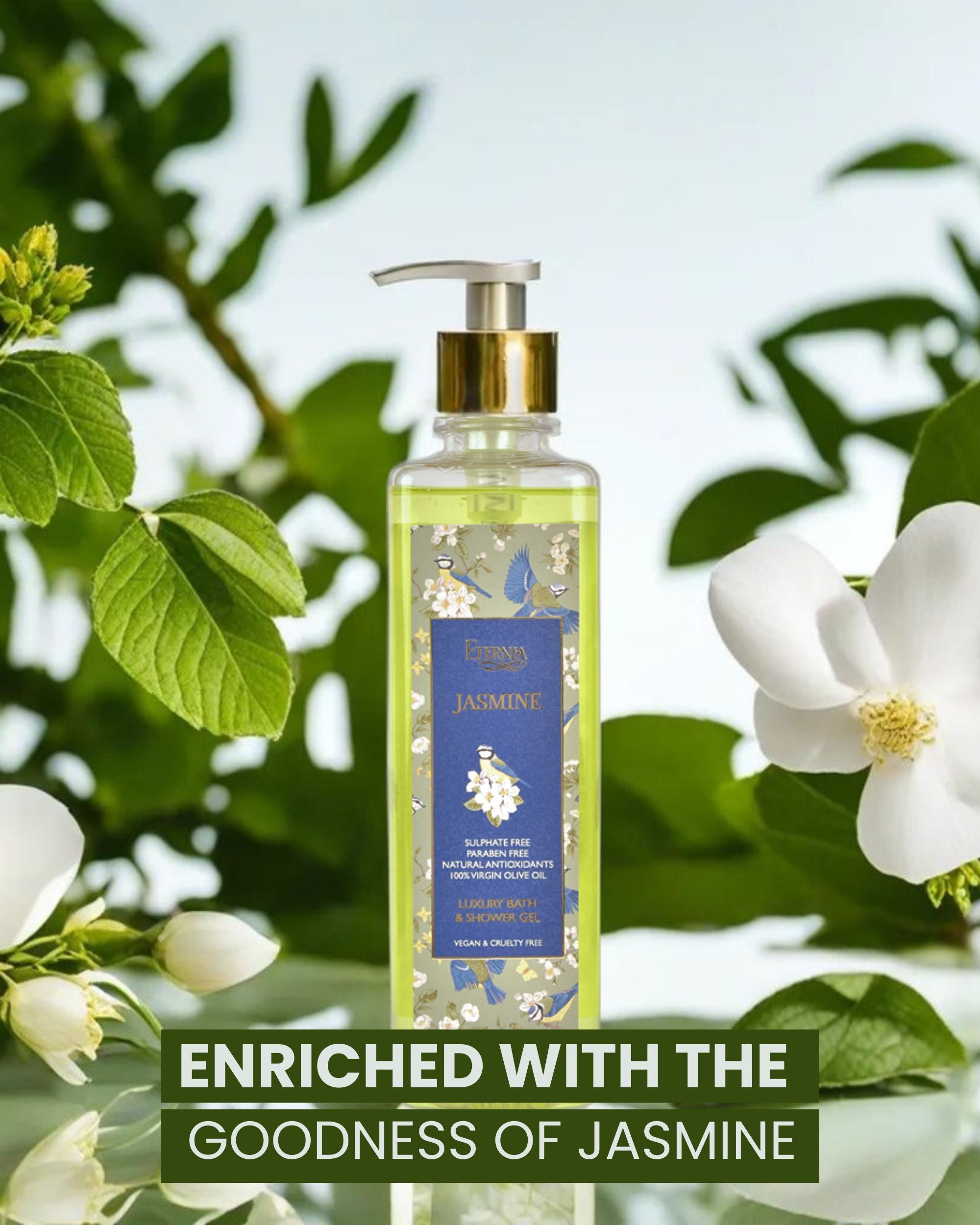 Eternia® Jasmine Bath & Shower Gel - Sulphate Free & Cruelty-Free Daily Hydrating Cleanser - 500ml