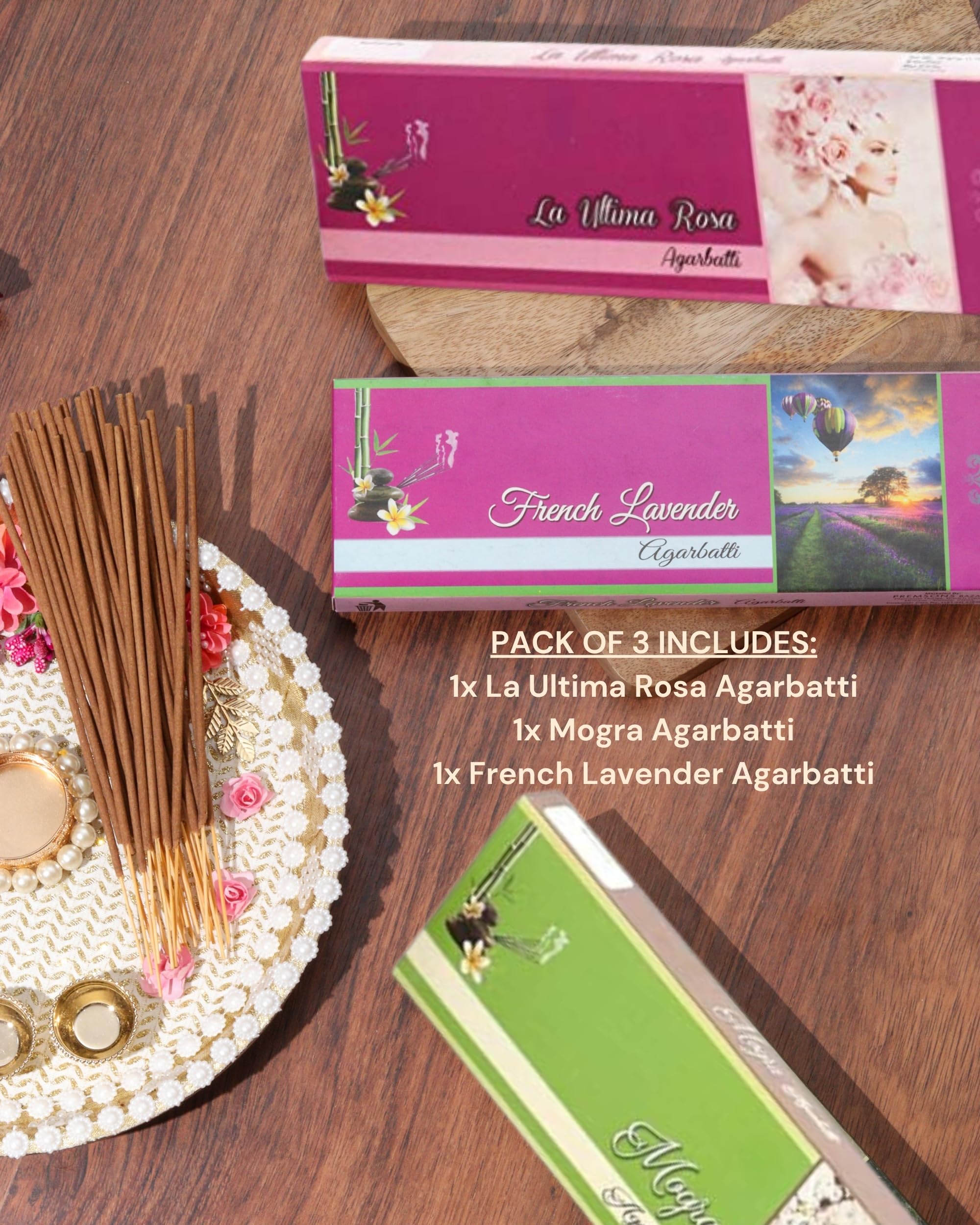 Eternia® Floral Bliss Set Burning Incense Sticks | Long-Lasting Luxury Aromatic Agarbatti with Refreshing Soothing Fragrances | for Men & Women | Pack of 3