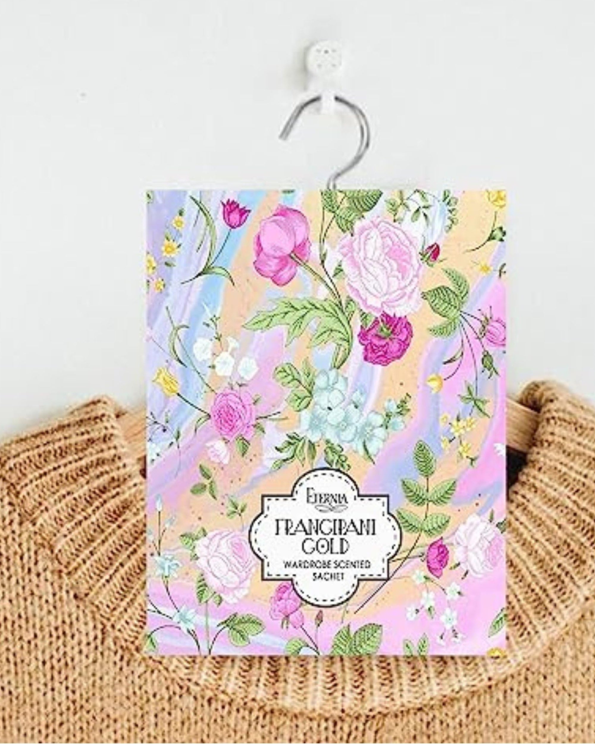Eternia® Fragrance Sachets for Wardrobe - Frangipani Gold Scented Sachet for Clothes, Drawers, and Closets | Long-Lasting Natural Air Freshener with Refreshing Aromatic Fragrance
